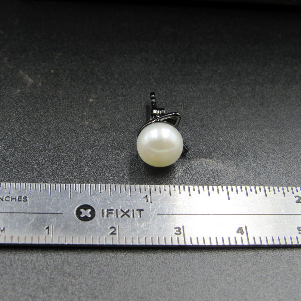 Sterling Silver Dark Tone Kitty Cat Pearl Stud Earrings Vintage - Picture 5 of 6